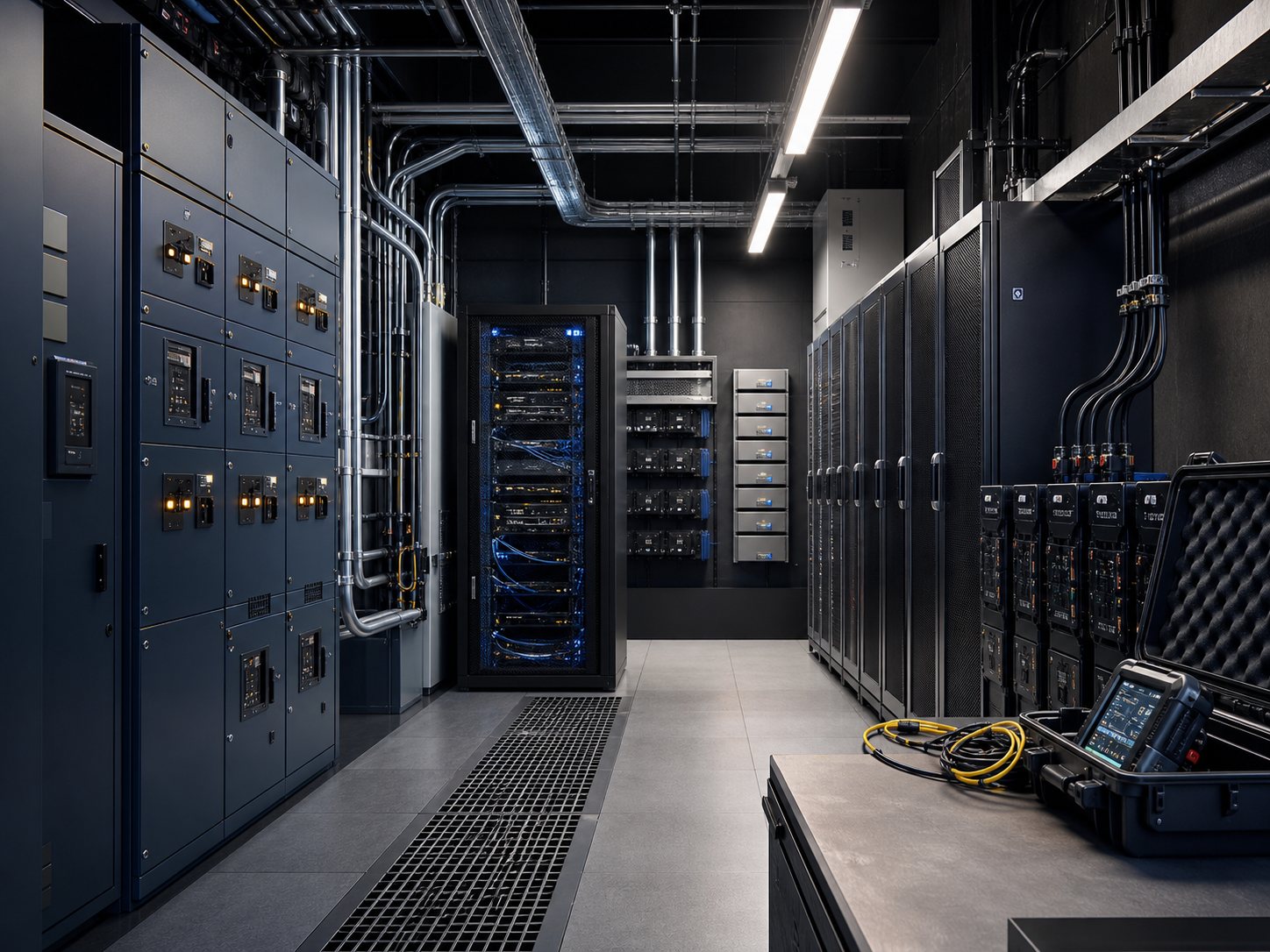Generic electrical and network systems room with commissioning equipment.
